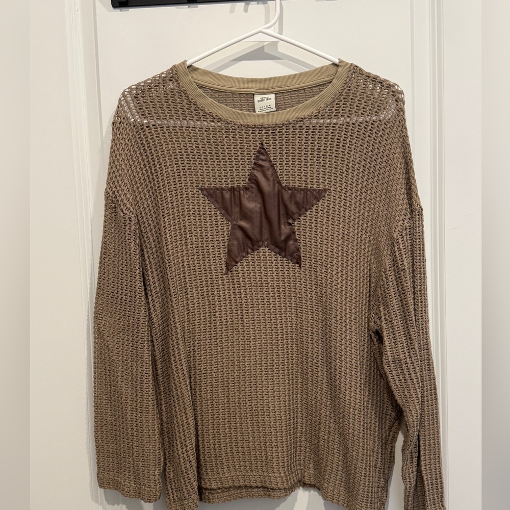 Urban Outfitters Tan Mesh Top with Brown Star